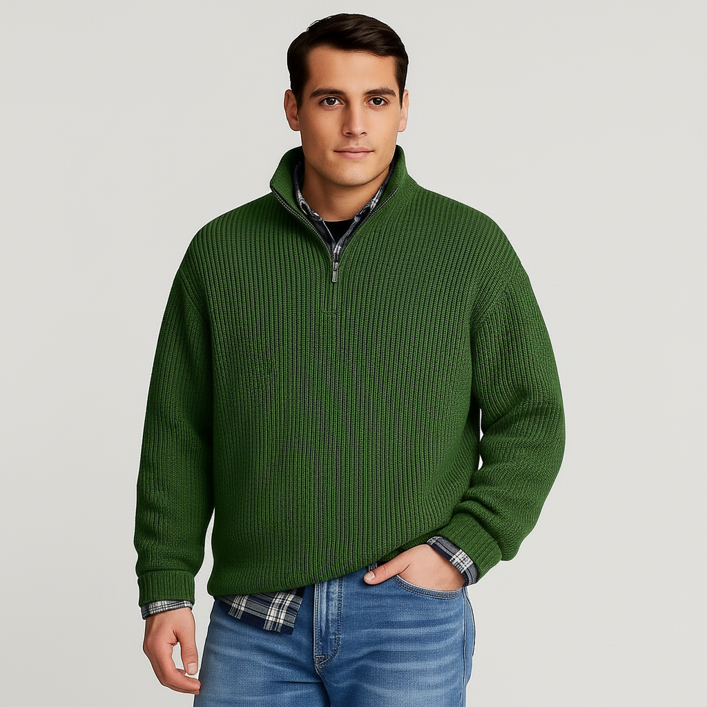 Effortless Mens Sweater With Half Zip Design 2