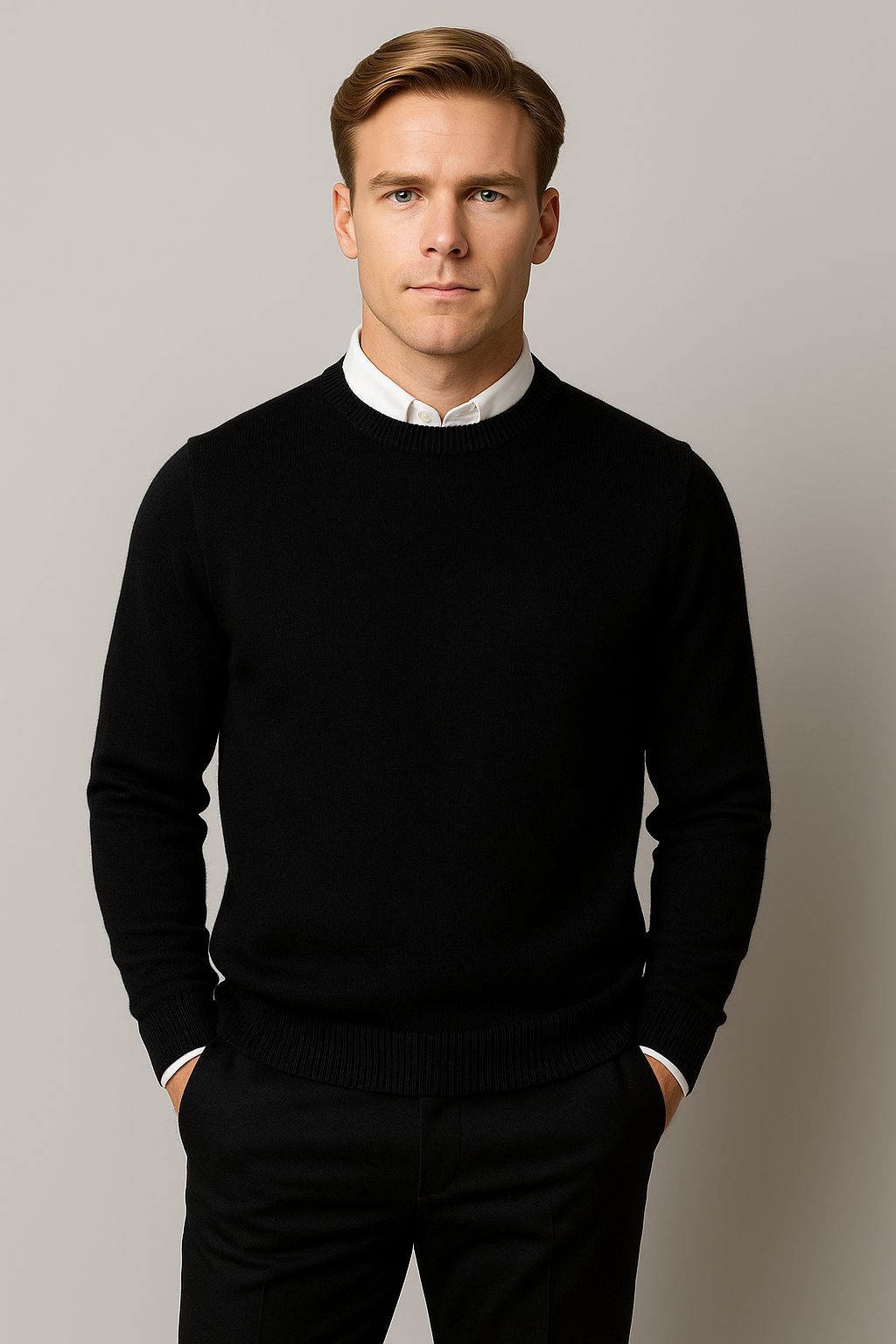 Relaxed Men's Sweater with Crew Neck Design 1